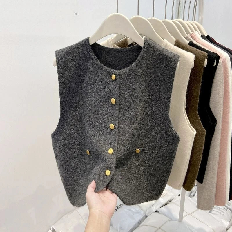 Women’s Knit Vest Cardigan Sweater | Sleeveless Button-Up Round Neck Casual Fashion Top
