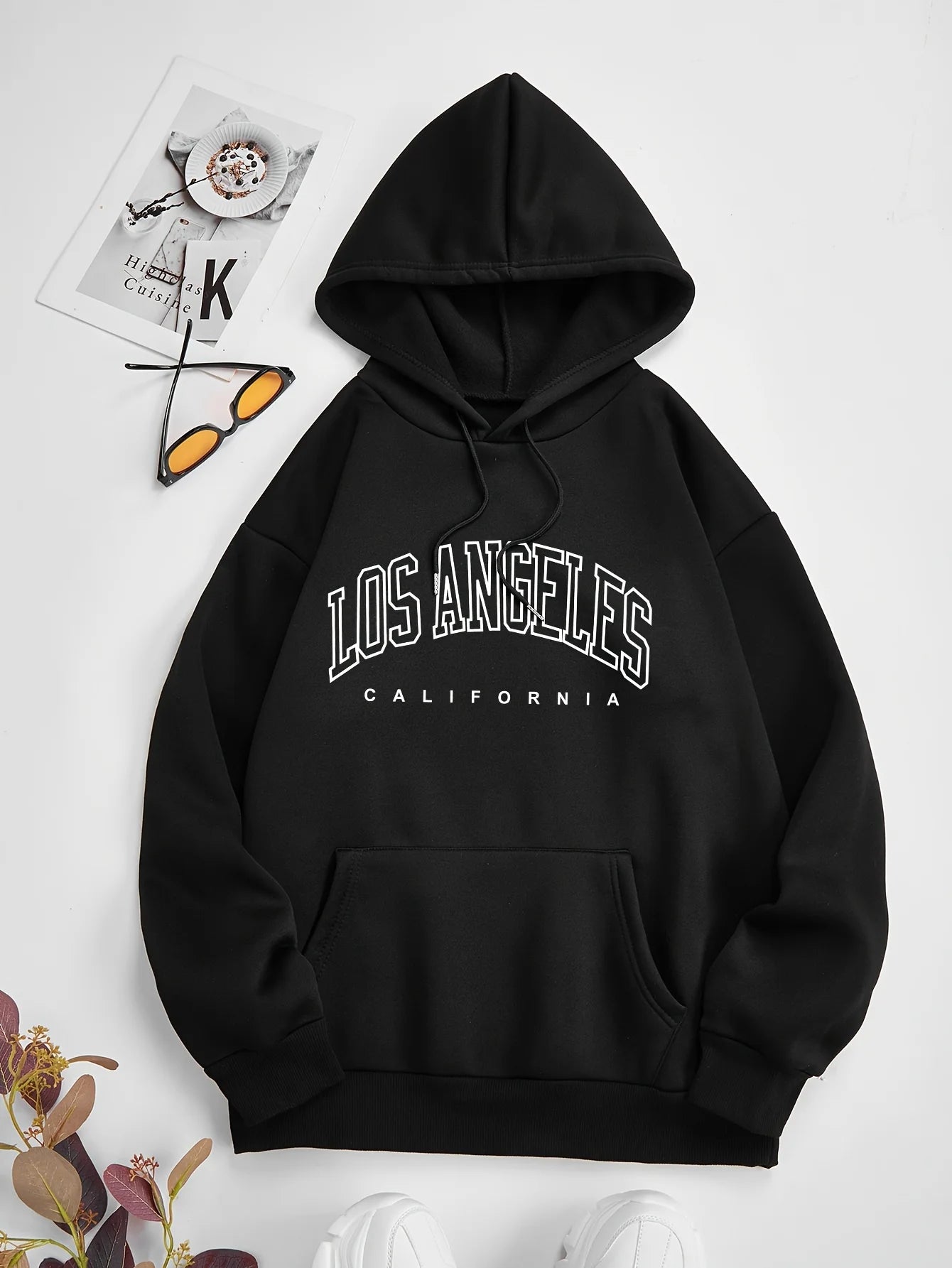 Women’s Los Angeles Print Fleece Hoodie | Warm Casual Sports Sweatshirt | Autumn Winter Loose Fit with Pocket