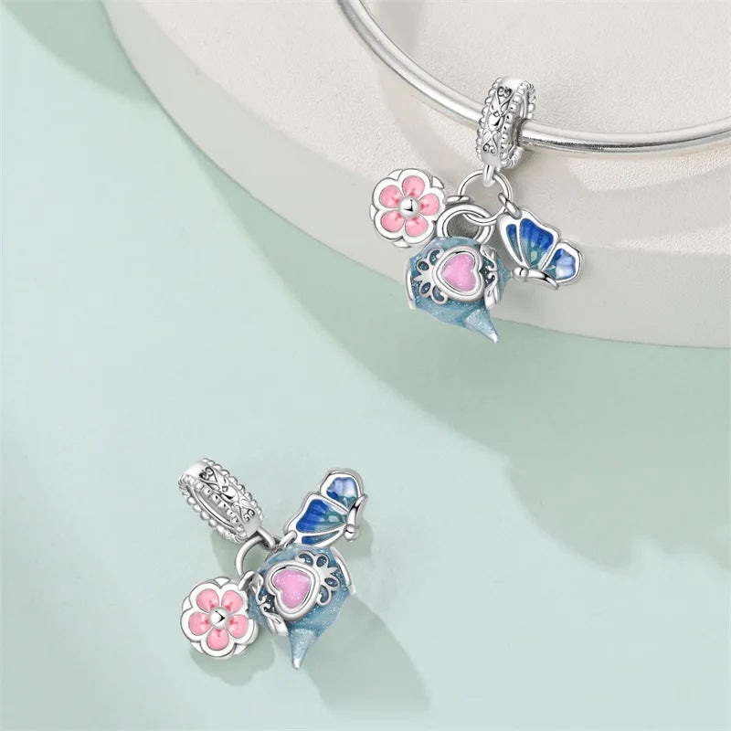 925 Silver Plated Magic Mirror Princess Angel Pink Charm Beads | Fits Original Pan 925 Bracelet | Exquisite DIY Jewelry