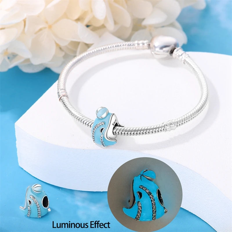 925 Sterling Silver Colorful Luminous Charms | Shell Turtle Star Beads