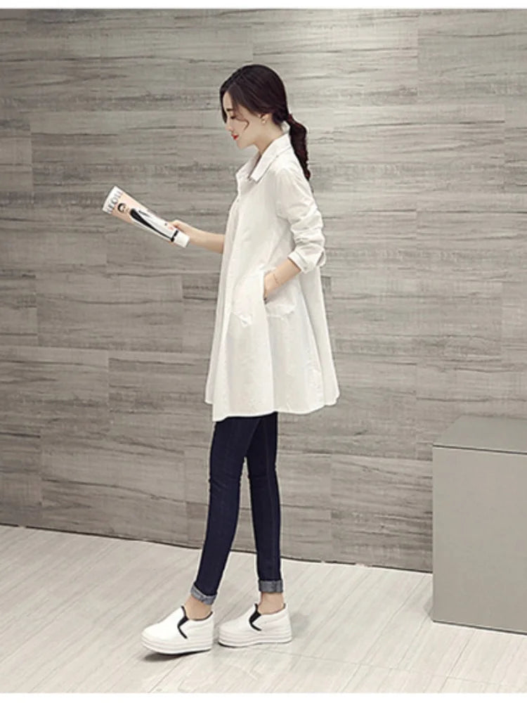 Oversized Shirts & Blouses Women – Korean Fashion 2023 Spring Summer Loose Long Sleeve White Midi Blouse 👕✨