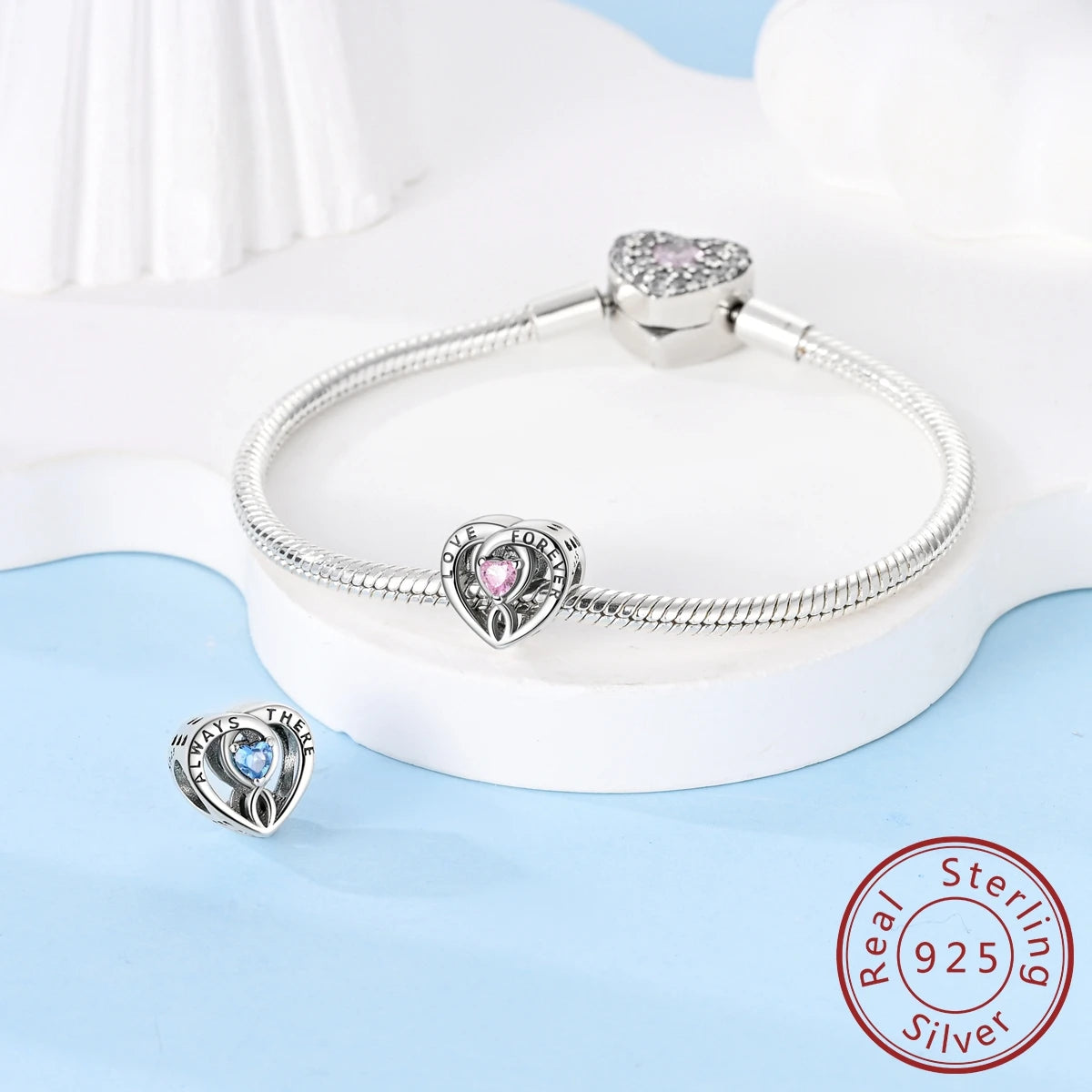 925 Sterling Silver Pink Zircon Heart Cross Charm | Fits Pandora Original Bracelet | Women’s Pendant DIY Jewelry Gift