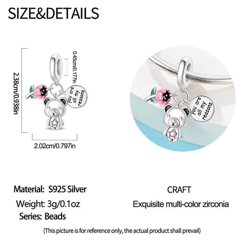 100% 925 Sterling Silver Heart Family Charms with Pumpkin & Pave Zircon Pendant – Fits Original Bracelet DIY Jewelry Gifts