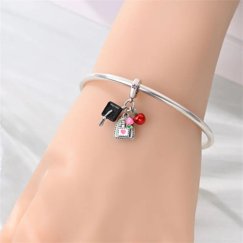 100% 925 Sterling Silver Heart Family Charms with Pumpkin & Pave Zircon Pendant – Fits Original Bracelet DIY Jewelry Gifts