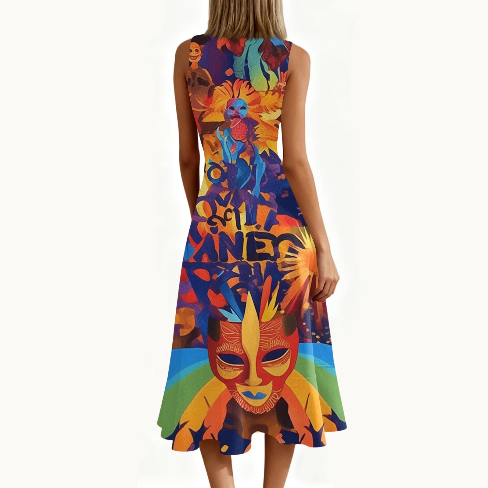 Carnival Women's Dress 🎉 Ruffled Printed Casual Dress 👗 Sleeveless Round Neck Stylish Festival Costume ✨