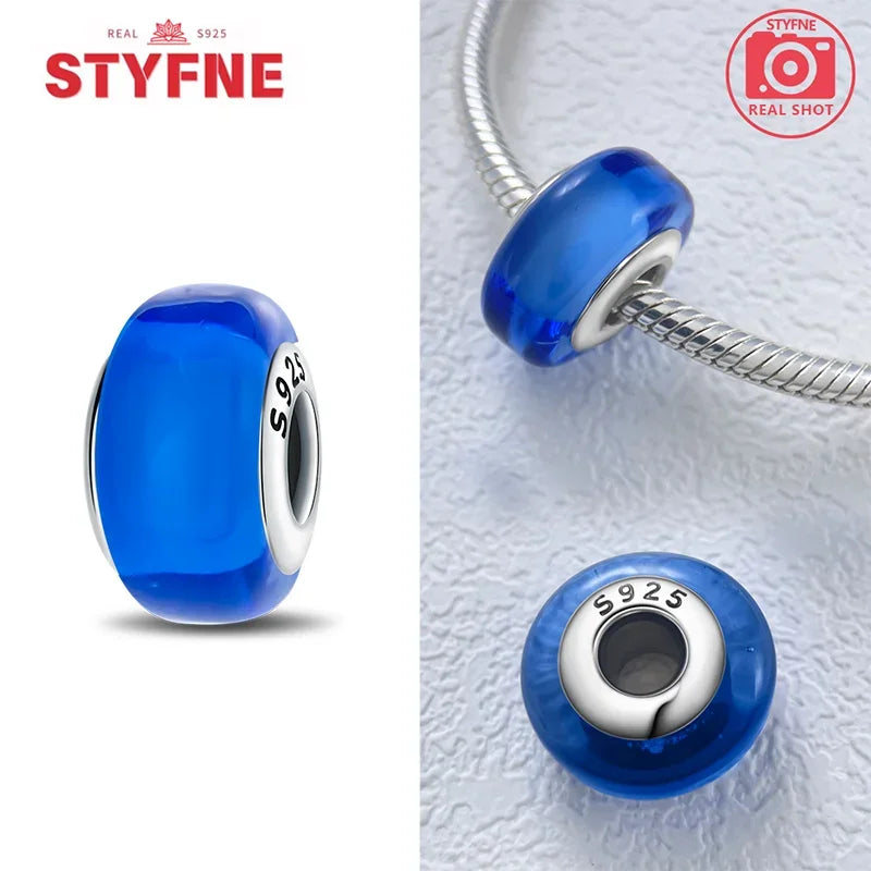 925 Sterling Silver Blue Series Crystal Enamel Murano Bead | Fit Original Bracelet Women DIY Fine Jewelry Gift