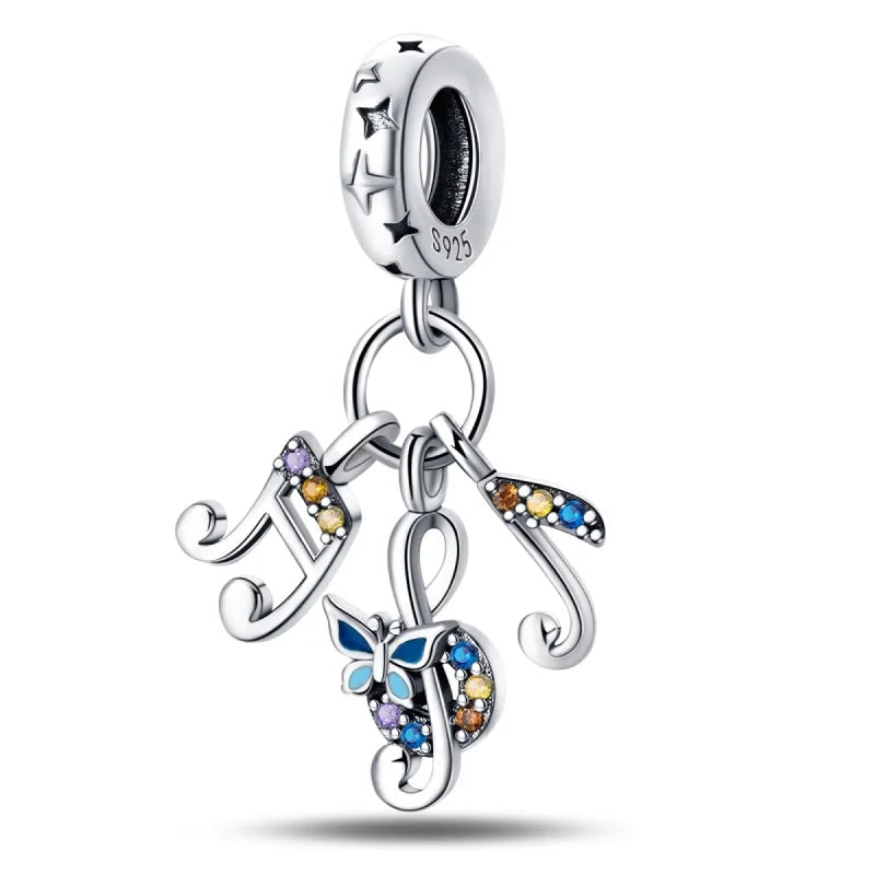 925 Sterling Silver Blue Series Charm | Dragonfly, Butterfly, Bird & Pansy Flower Pendant for 4MM Bracelet