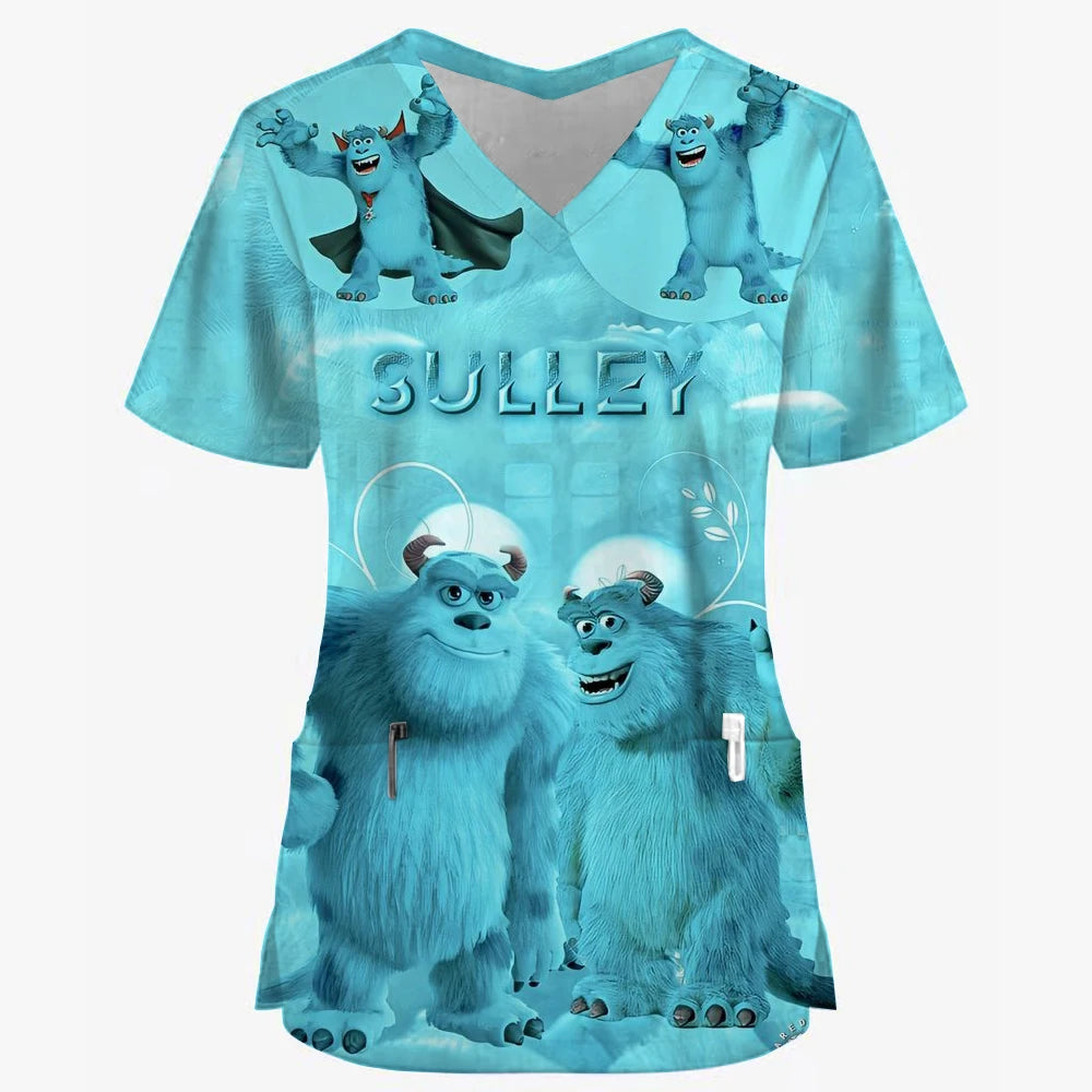 Women’s Disney Toy Story Print Surgical Uniforms – V-Neck Short Sleeve Medical Scrubs