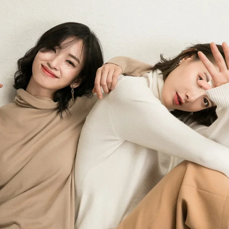2025 Women’s Autumn Winter Turtleneck Sweater – Slim Fit Korean Knit Tops | Stretch Basic Pullovers