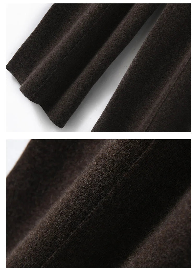 High Waist Knitted Wool Wide Leg Pants – Extended Length Drawstring Casual Loose Slimming Trousers for Autumn & Winter
