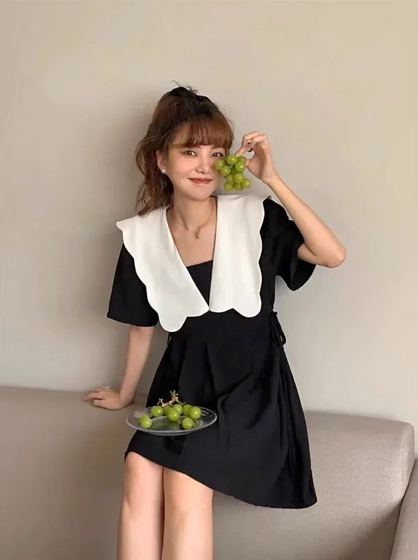Floral Print Chiffon Tiered Dress – Slimming Tea Break V-Neck Skirt with Plant & Floral Pattern | Women’s Commute Wear