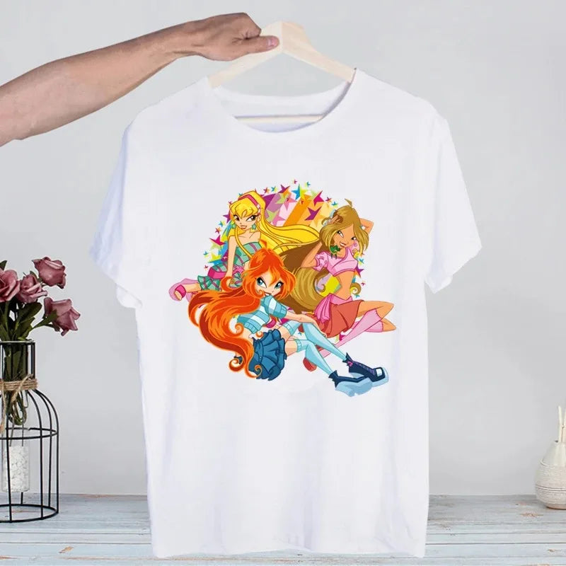 Butterfly Fairy Graphic T-Shirt | Women’s 90s Trend White Short Sleeve Tee | Casual Printed Top