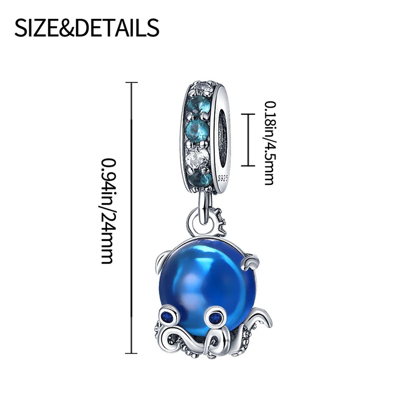 Blue Ocean Series 925 Sterling Silver Turtle Crab Mermaid Charms for 3mm Bracelet