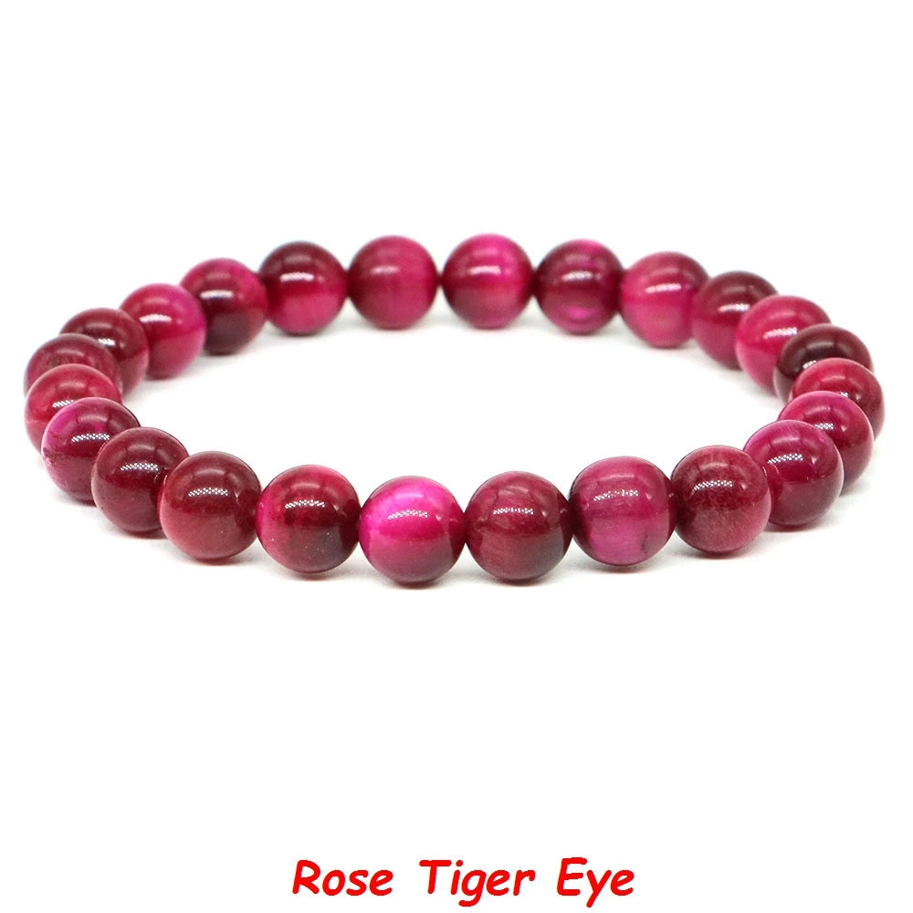 Natural Stone Healing Crystal Bracelet | Amethyst, Quartz & Agate Round Beads Elastic Stretch Bangle for Women & Men