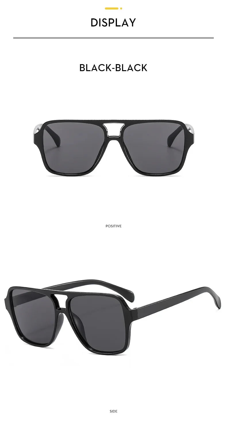 Vintage Double Bridge Yellow Sunglasses for Women – Oversized Square Luxury Shades | Female Pilot Style Eyewear