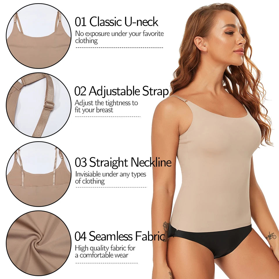 Seamless Shapewear Tank Top Camisole – Women’s Tummy Control Smooth Compression Vest in Nude & Black