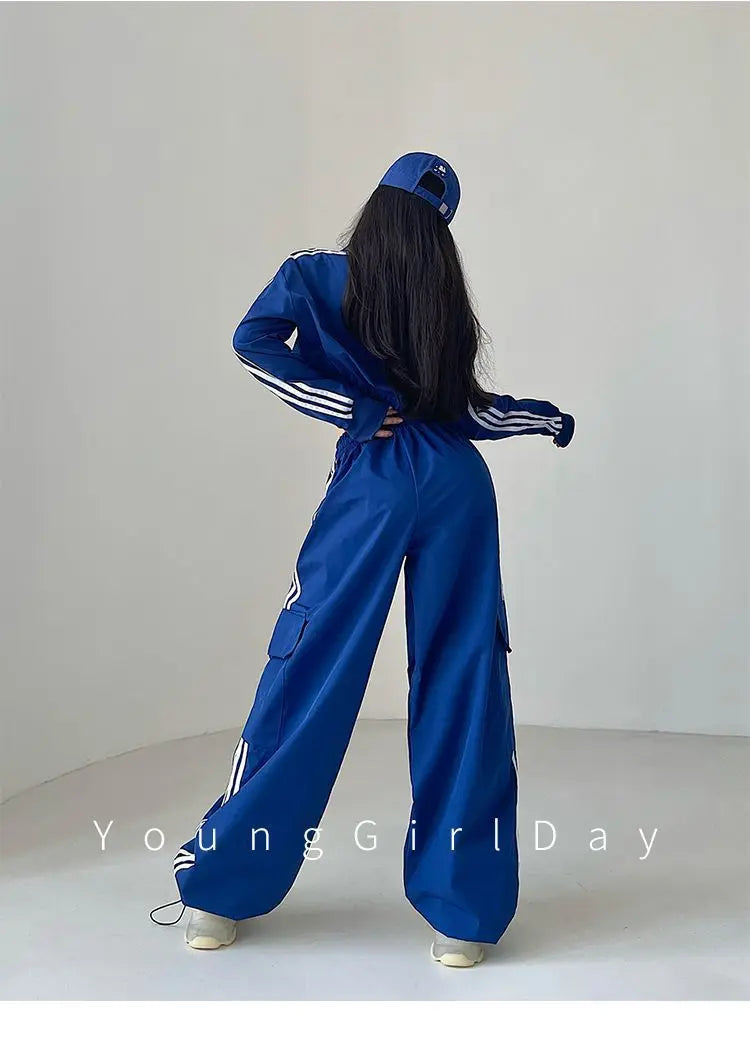 Women’s High Waist Wide Leg Pants | American Style Loose Straight Trousers with Elastic Waist & Cuffed Hem