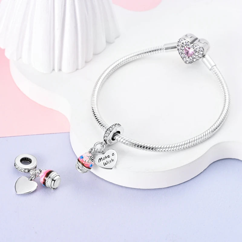 925 Sterling Silver Dessert Afternoon Tea Charm – Coffee, Cake, Pizza & Fries Beads Fit Original Pandora Bracelet DIY Jewelry