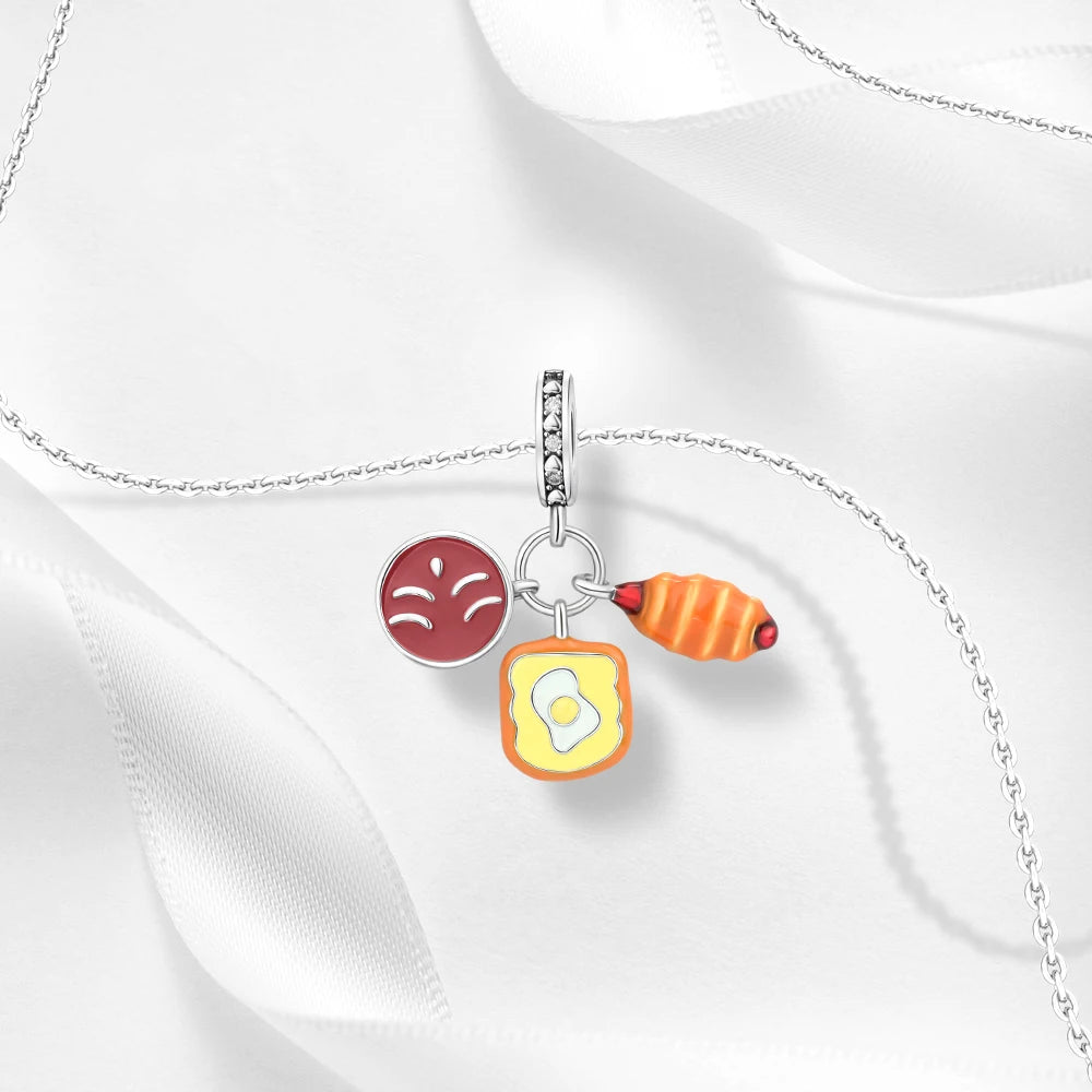 2025 New 925 Sterling Silver Coffee, Cake, Fruit & Burger Charms | Fit Pandora Bracelet & Necklace DIY Jewelry