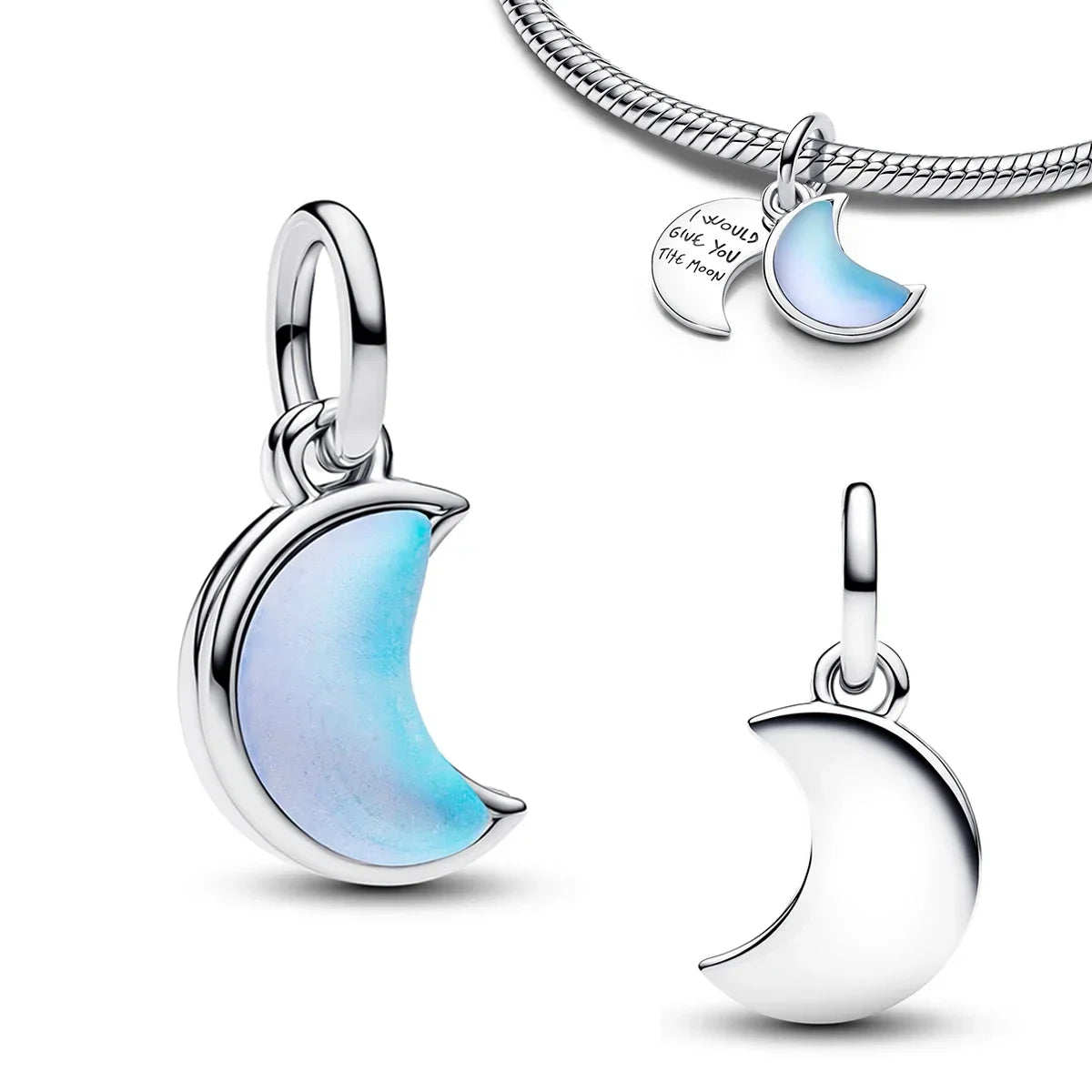 925 Sterling Silver Golden Round Necklace & Bow Earrings Set | Stars, Moon & Heart Charms Beads Women Jewelry Gift