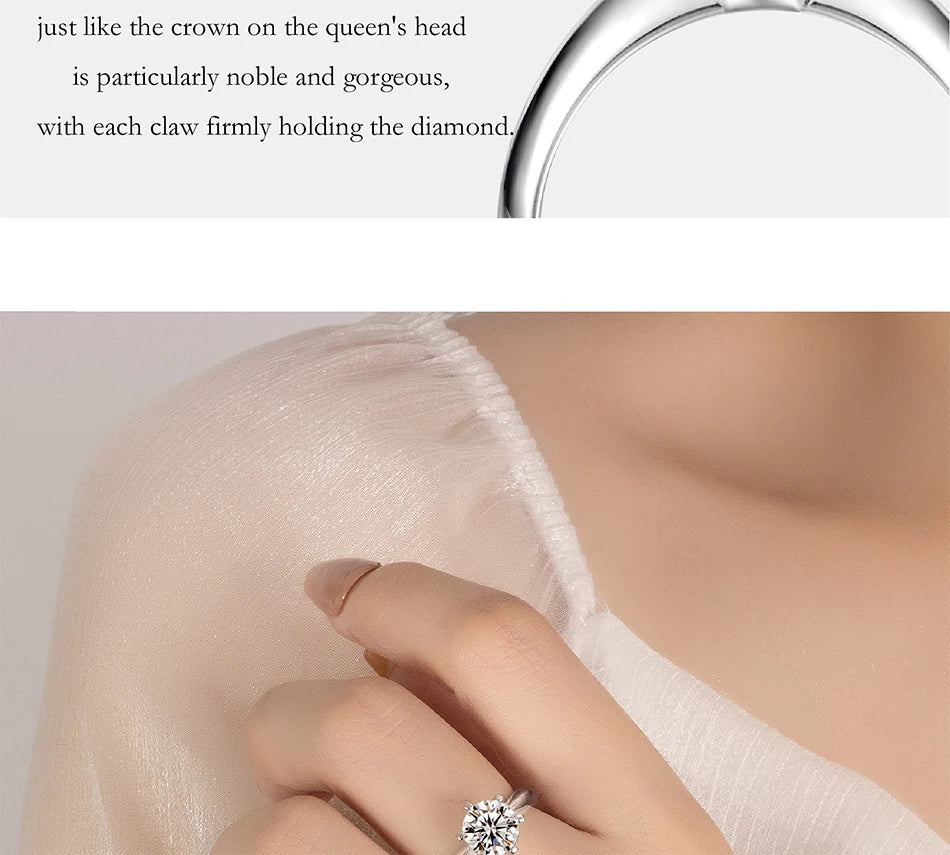 PERFANY 1–5CT Moissanite Ring for Women | S925 Pure Silver Six-Claw GRA Certified