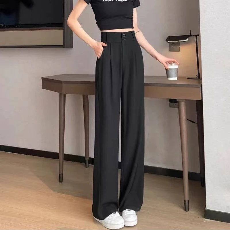 Lady Baggy High Waist Suit Pants | Women’s Classic Straight Leg Trousers | Casual Daily Slacks