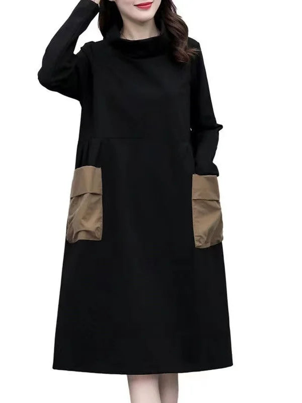 Women’s Retro Thickened Fleece Mid-Length Winter Skirt – Knee-Length A-Line Warm Polyester Fiber Base Layer