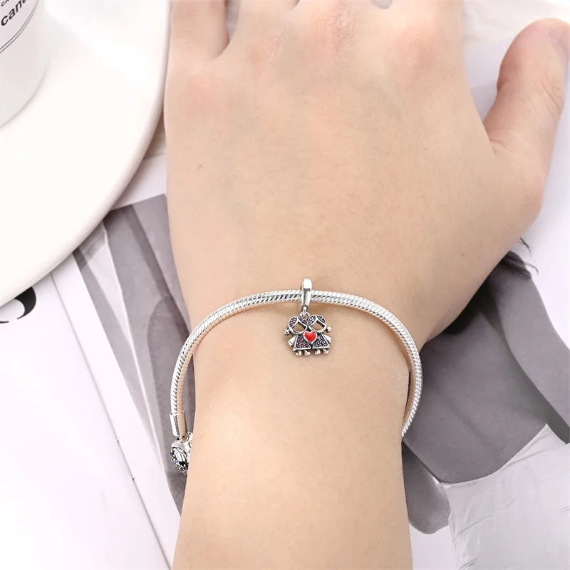 925 Sterling Silver Sweetheart Sister Charm | Fit Original Pandora & 3mm Bracelets DIY Jewelry Gift for Women