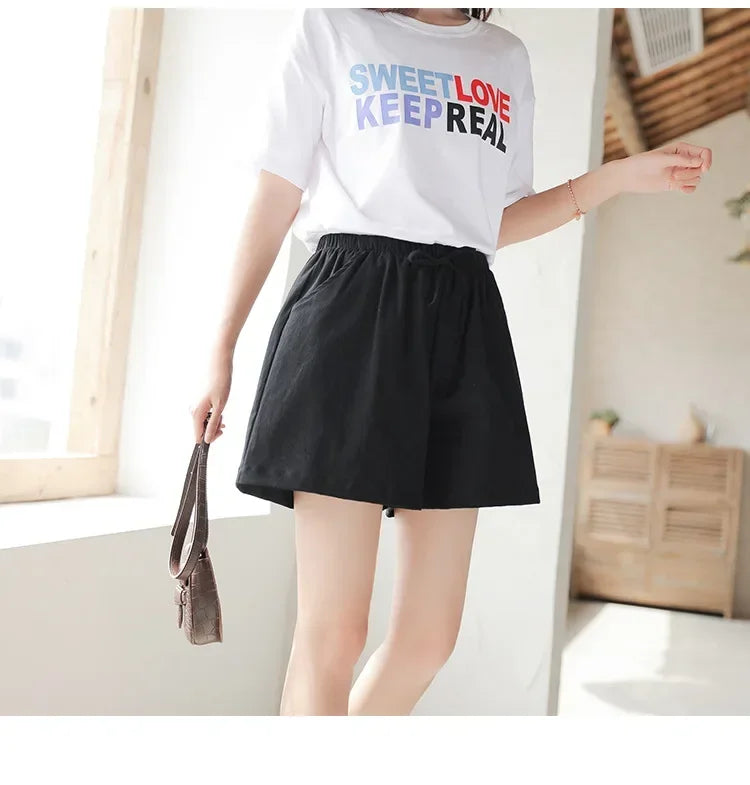 2024 Women’s Cotton Linen Summer Shorts – Casual Solid High Waist Loose Shorts with Pockets | Plus Size Soft Girls Shorts