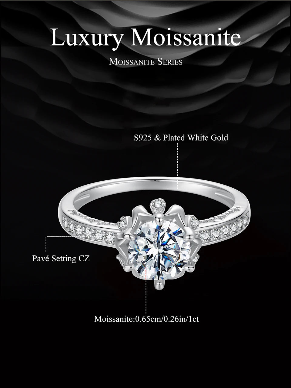 BAMOER 1ct D Color VVS1 Moissanite Flower Ring – 925 Sterling Silver Solitaire Engagement Ring for Women