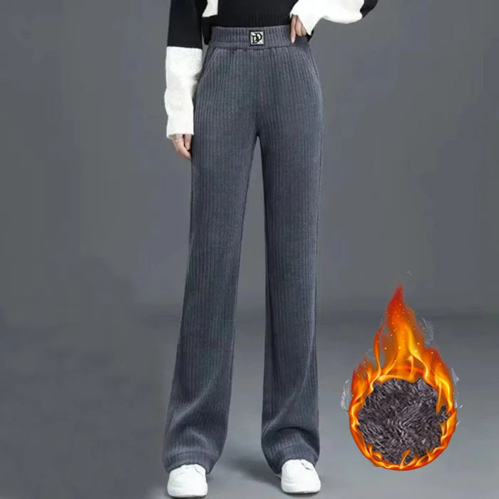 Winter Women High Waist Thermal Plush Pants – Straight Leg Fleece Trousers for Warm Casual Daily Wear