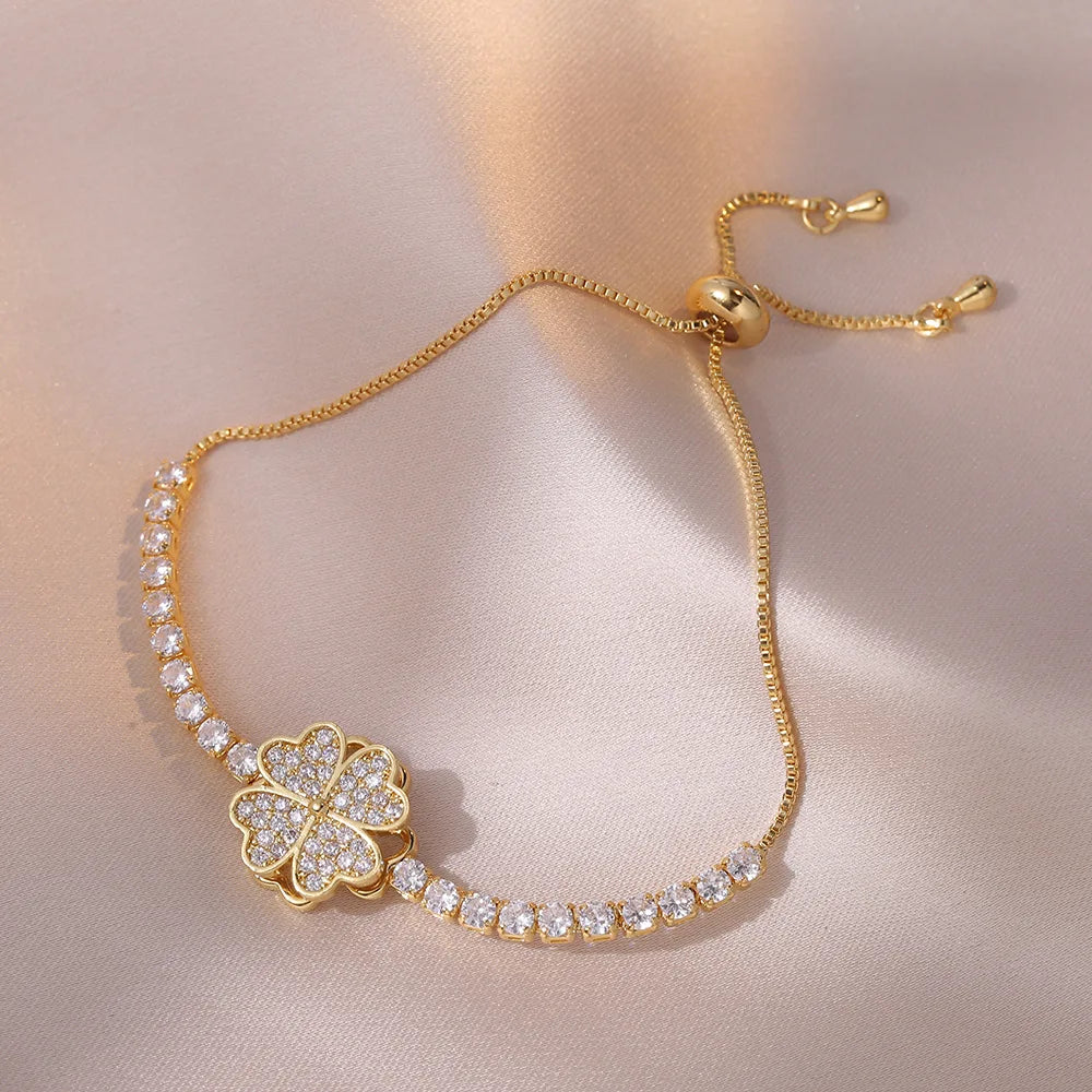 Multicolor Heart Charm Bracelet 💖 Titanium Steel Rhinestone Jewelry