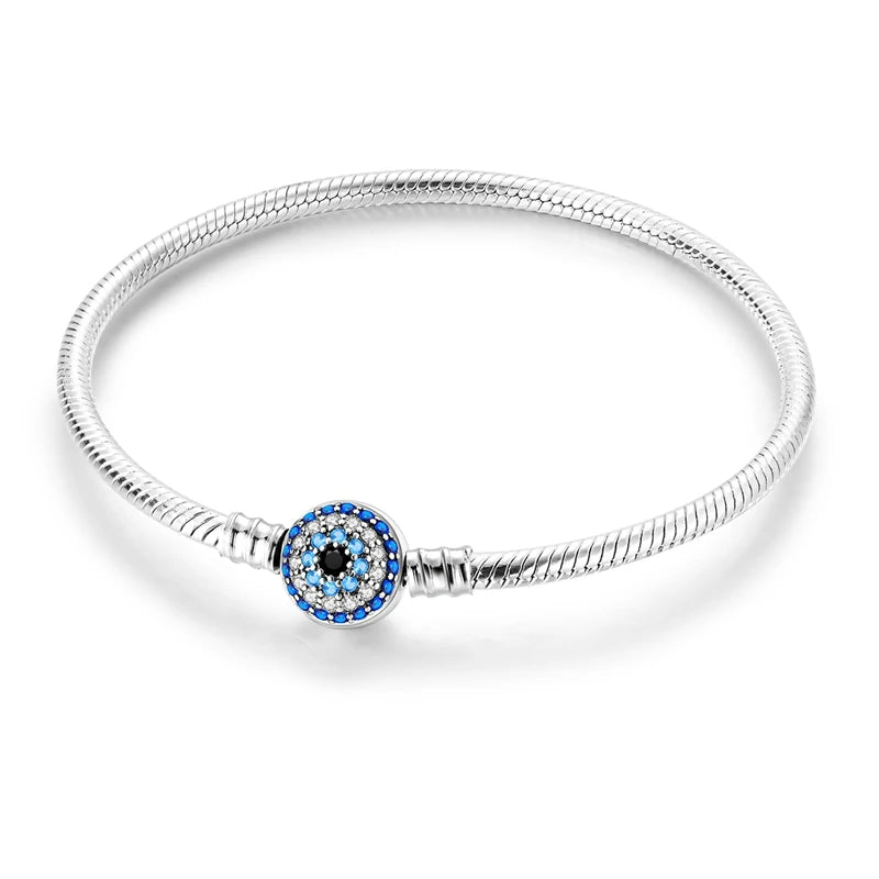 925 Sterling Silver Evil Eye Bracelet with Hand of Fatima | Blue Zircon Protection Charm Jewelry for Women