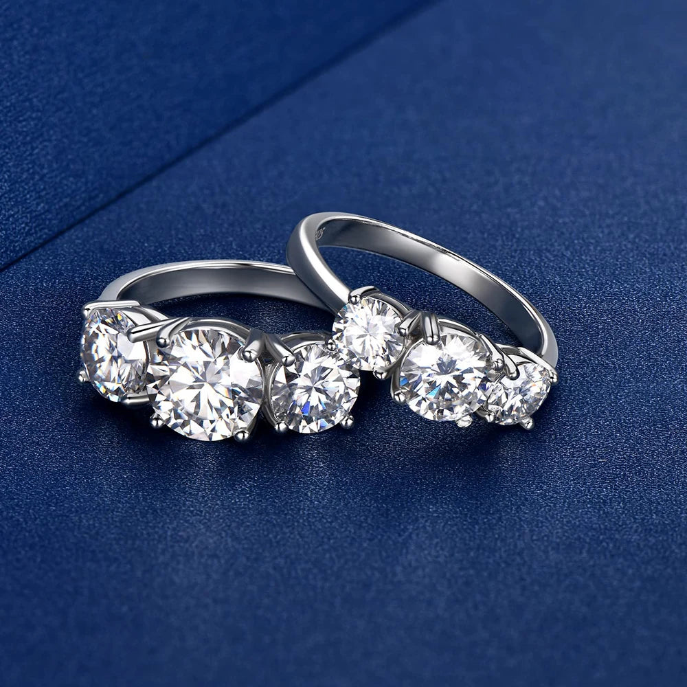 4 Carat Moissanite Diamond Engagement Ring – 925 Sterling Silver Three-Stone Wedding Band for Women