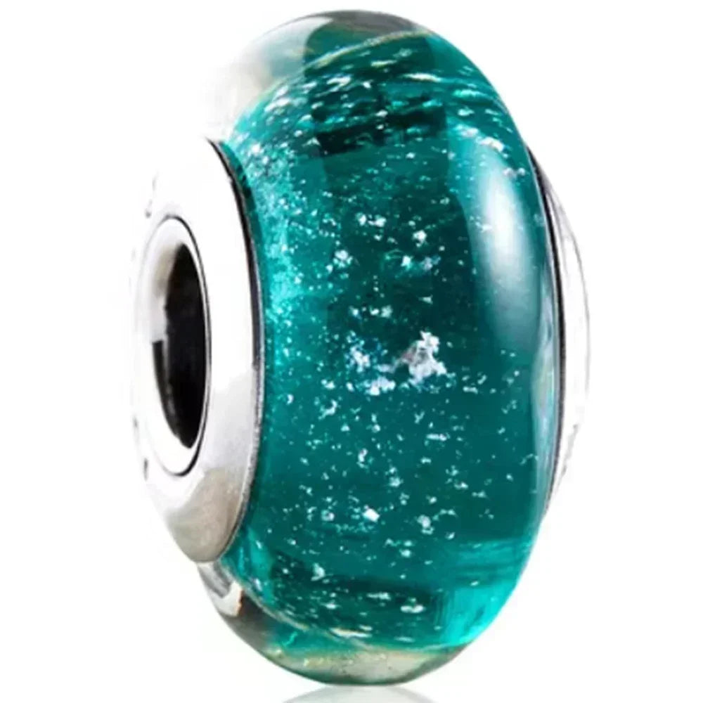 2025 Classic 925 Sterling Silver Colored Flower & Leaf Murano Glass Charm Beads | DIY Bracelet