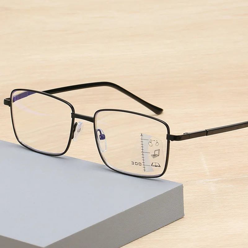 Ultralight Progressive Multifocal Glasses – Square Frame Non-Slip Presbyopic Reading Glasses for Men & Women +4.0