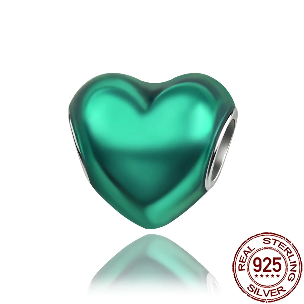 2025 New 925 Sterling Silver Colorful Shine Heart Charm Beads | Fit Snake Chain Bracelet & Necklace Women DIY Jewelry