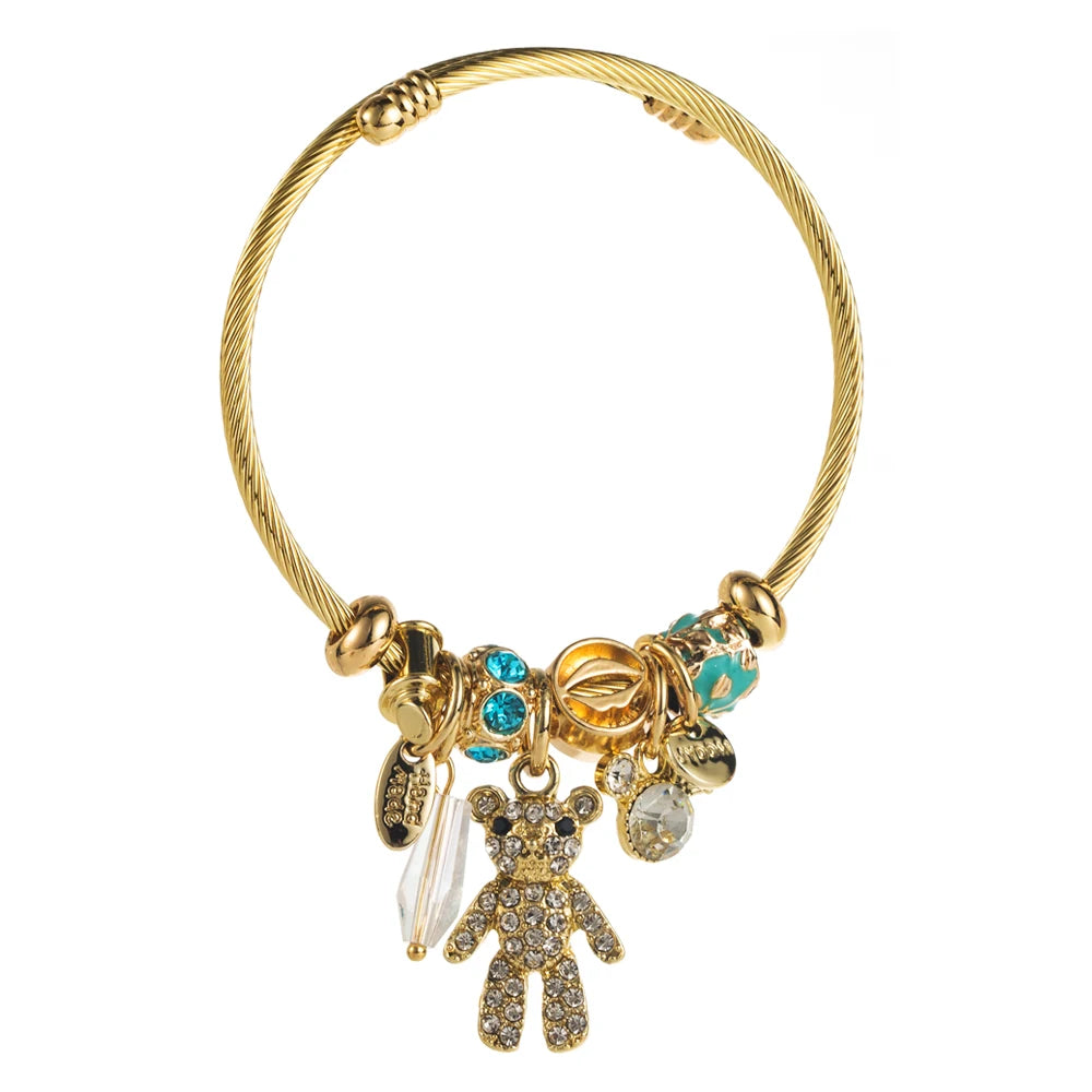 Gold 🐻 Stainless Steel Bracelet | Personalized Bear Pendant for Women