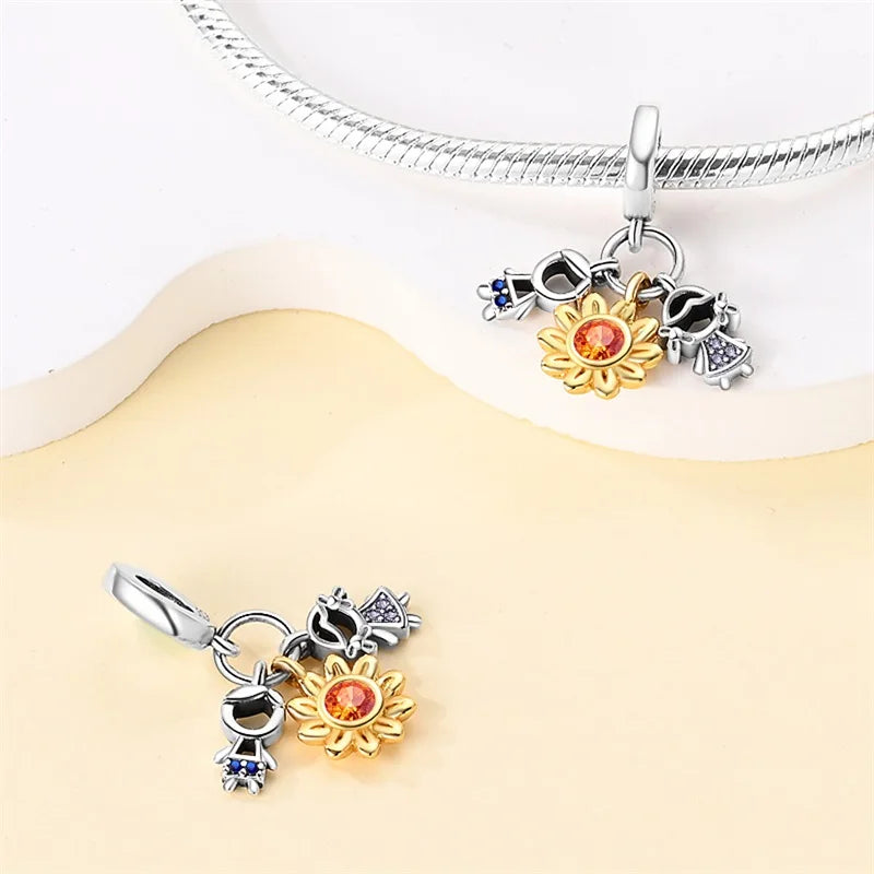 925 Sterling Silver Sweetheart Sister Charm | Fit Original Pandora & 3mm Bracelets DIY Jewelry Gift for Women