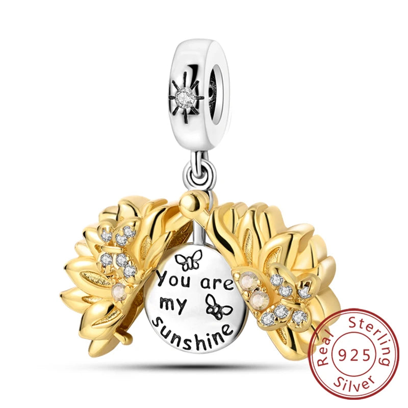 New 925 Sterling Silver Sunflower Heart Charm Bead | Original Bracelet DIY Jewelry Gift for Women