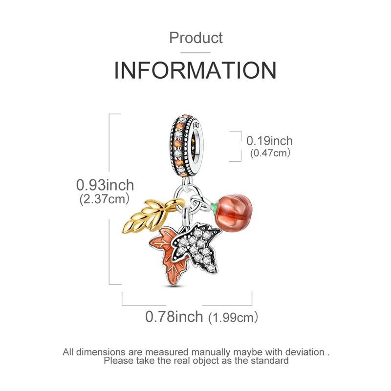 Halloween 925 Sterling Silver Charms | Pumpkin Skeleton Witch Bat Beads for Bracelet DIY Jewelry