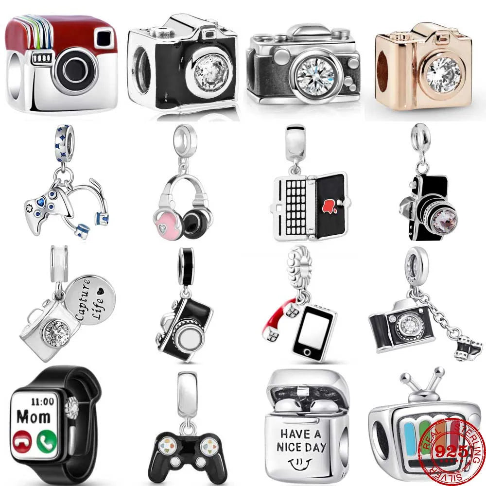 925 Sterling Silver Camera Earphone Watch Charms Beads | DIY Fashion Jewelry for Women Bracelets