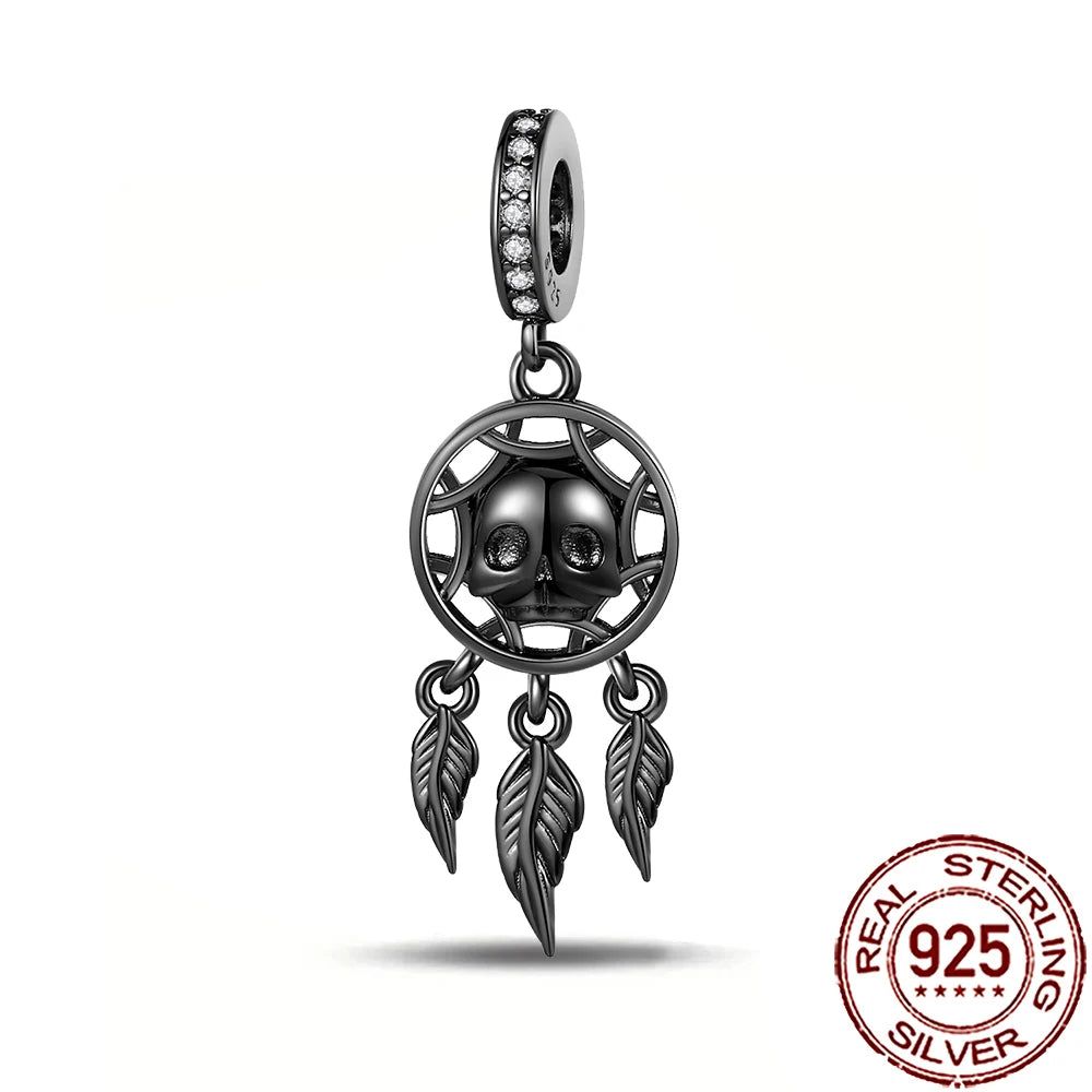 Gothic 925 Sterling Silver Grim Reaper Skull Charm Bead Fit Pandora Bracelet