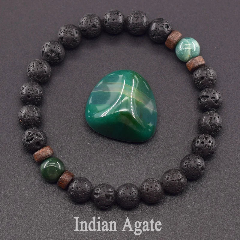 Yellow Grass Turquoise & Lava Stone Beads Bracelet | Natural Wooden Elastic Bracelet for Women Friendship Gift