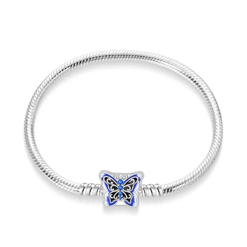 925 Silver Bracelet 17–20CM with Butterfly, Flower, Cat, Shell, Moon & Starfish Charms – DIY Birthday Jewelry Gift