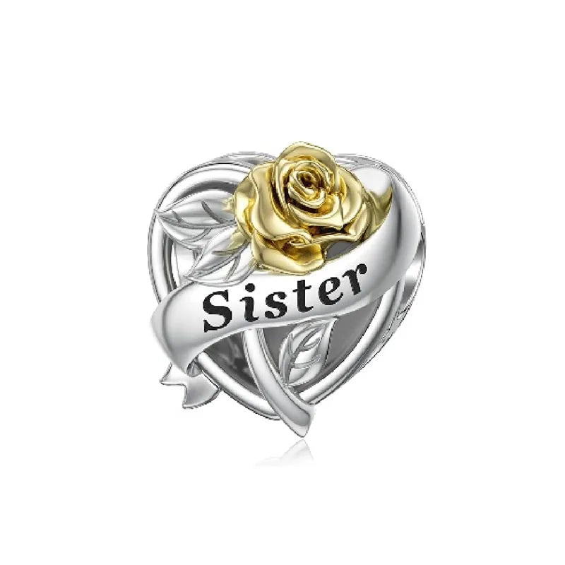 925 Sterling Silver Double Golden Heart Split Charm | Cute Boy & Girl Pendant for Original Bracelet Jewelry