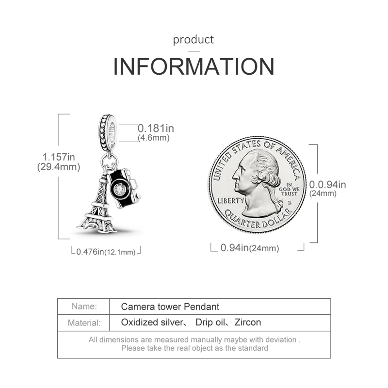 925 Sterling Silver Travel Around the World Charm Bead | Eiffel Tower & Triumphal Arch Dangle for Original Bracelet DIY Jewelry