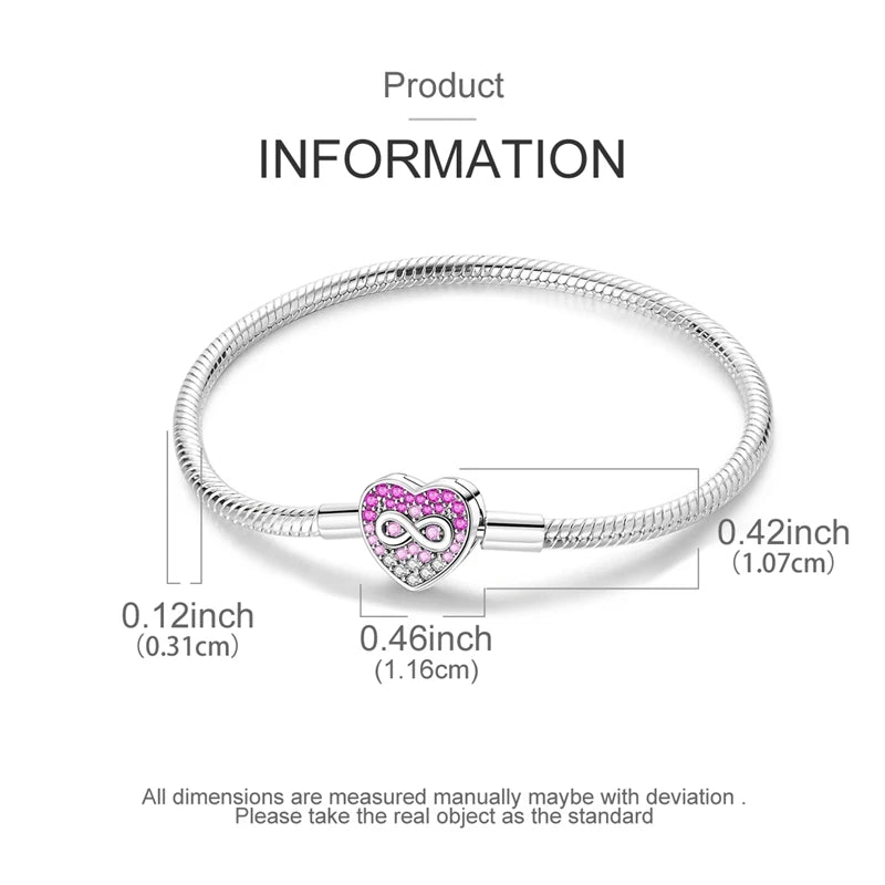 925 Sterling Silver Heart Moon Sun Clasp Charm Bracelet | 17–20CM Original Bracelet for Women | Fits Pandora DIY Beads Jewelry