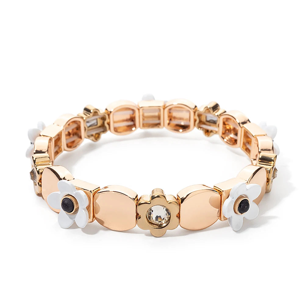 Gold Flower Charm Beaded Bracelet for Women | Boho Summer Jewelry Gift 2023