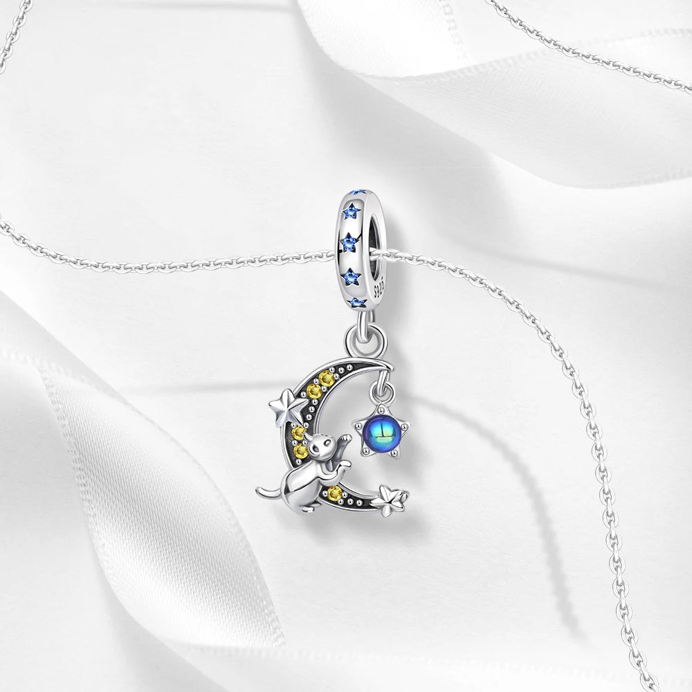2025 Hot Sale 925 Sterling Silver Moon, Star & Cat Dangle Charm Bead | Fit Pandora Bracelet